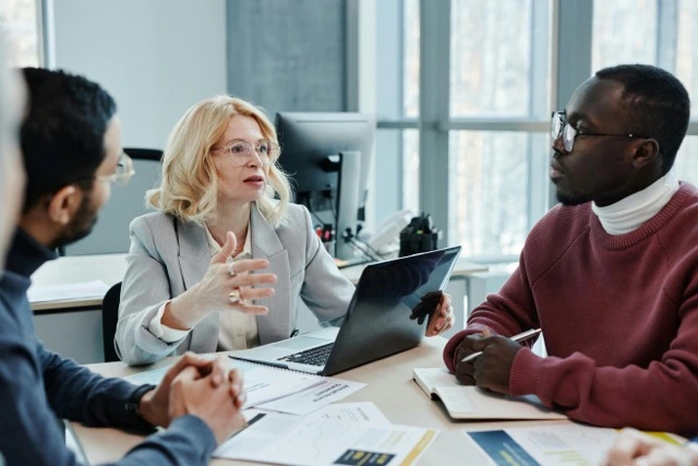 group of business people talking